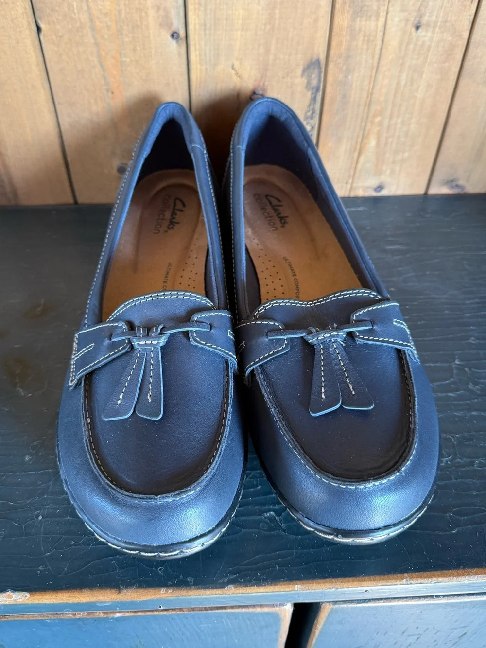 Clarks Collection Ultimate Comfort Ashland Slip-on Leather Loafer Shoe Navy 9